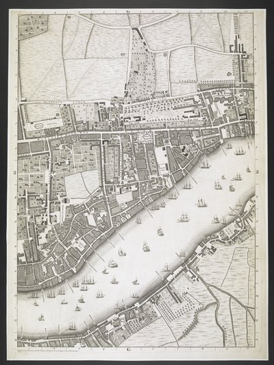Londra planı, Ratcliff otoyolu, Yukarı Shadwell yolu,  Londra ve Westminster şehirlerinin ve Southwark ilçesinin planı; : bitişik binalarla; JOHN ROCQUE, Land-Surveyor ve Engraved tarafından John Pine tarafından alınan / gerçek bir anketten,  J by John Rocque