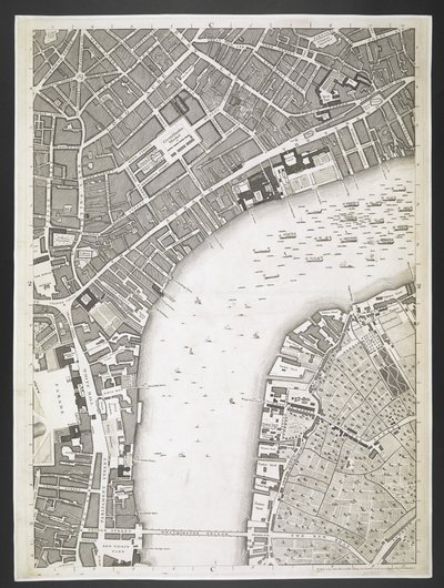 Londra Planı, The Strand, Westminster köprüsü,  Londra ve Westminster şehirlerinin ve Southwark ilçesinin planı; : bitişik binalarla; JOHN ROCQUE, Land-Surveyor ve Engraved tarafından John Pine tarafından alınan / gerçek bir anketten,  John Rocq by John Rocque