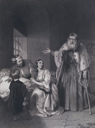 Francesco Foscari, Venedik Doge'si, oğlu Giacopo'nun sürgün cezasını ilan ederken (gravür) by John Rogers (after) Herbert