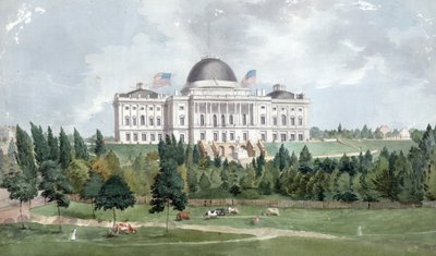 Amerika Birleşik Devletleri Kongre Binası'nın batı cephesi, ön planda inekler ile 1831 (tuval üzerine yağlı boya) by John Rubens Smith