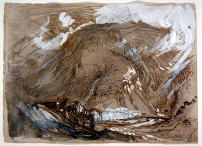 Alpine Valley, c.1854 (kağıt üzerinde beyaz ile zenginleştirilmiş kurşun kalem, mürekkep ve sulu boya) by John Ruskin