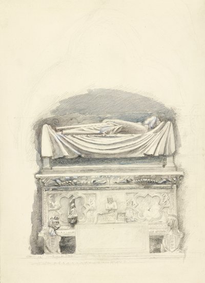 Lahdi ve Cangrande I della Scala Mezarının Heykeli, Verona, 21 Mayıs-1 Temmuz 1869 (dokuma kağıt üzerine grafit, suluboya ve gövde rengi) by John Ruskin