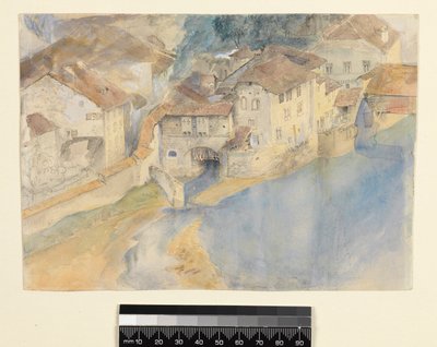 Fribourg manzarası, İsviçre, c.1854 (kağıt üzerine kurşun kalem, tükenmez kalem ve mürekkep ve guaj boya) by John Ruskin