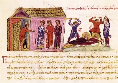Keşişler Günah Çıkartıcı Aziz Theophanes (c.759-818) ve Aziz Theodore the Studite (759-826), İmparator Theophile