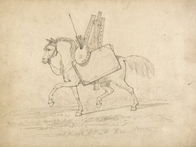 Sanatçının gereçleriyle yüklü, sola doğru yürüyen bir At (kağıt üzerinde grafit) by John Sell Cotman