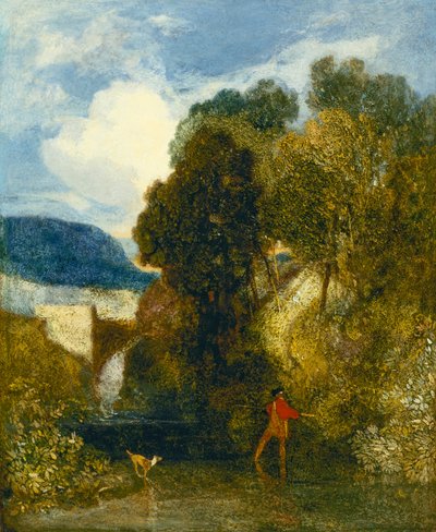 Bir Fener ve Köpeğiyle Bir Nehir Manzarası (tuval üzerine yağlı boya) by John Sell Cotman