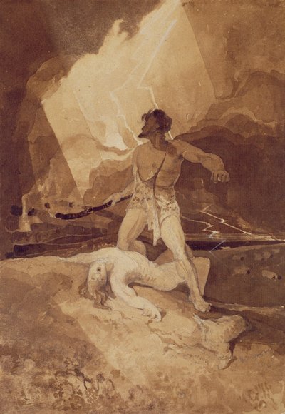 Cain ve Abel, 1800-03 (siyah kurşun üzerine sepya yıkama) by John Sell Cotman