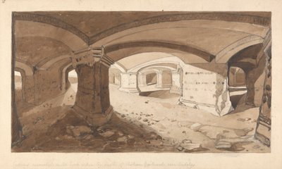 Andelys, Normandiya yakınlarındaki Chateau Gaillard Kalesi içindeki Kayada Kazılan Mağaralar by John Sell Cotman