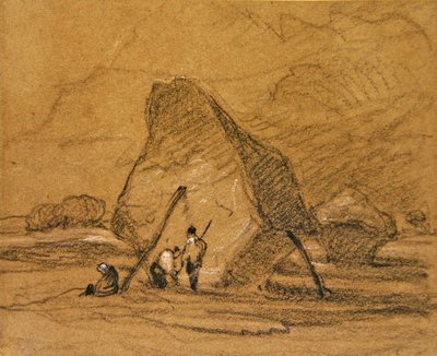 Saman yığınları (kağıt üzerinde beyaz ile yükseltilmiş siyah tebeşir) by John Sell Cotman