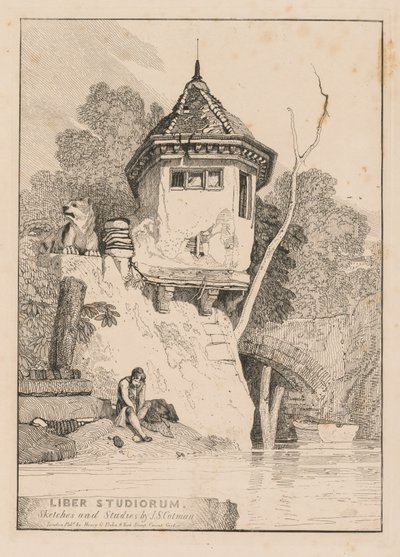 Liber Studiorum; Frontispiece, Yare Nehri Kıyısındaki Bahçeli Evin Görünümü by John Sell Cotman