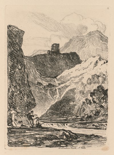 Liber Studiorum: Plaka 12, Dolbadern Kalesi, Llanberris Gölü, Kuzey Galler by John Sell Cotman