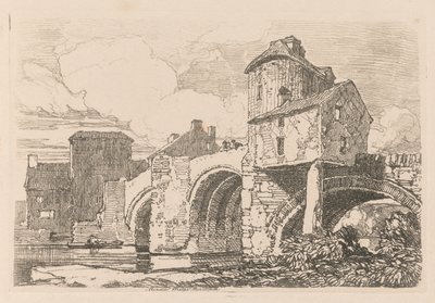 Liber Studiorum: Levha 26, Monnow Köprüsü, Monmouthshire by John Sell Cotman