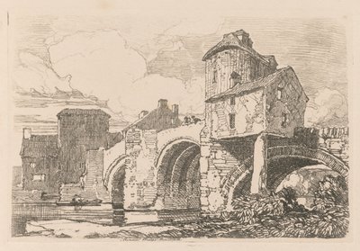 Liber Studiorum: Levha 26, Monnow Köprüsü, Monmouthshire, 1838. by John Sell Cotman