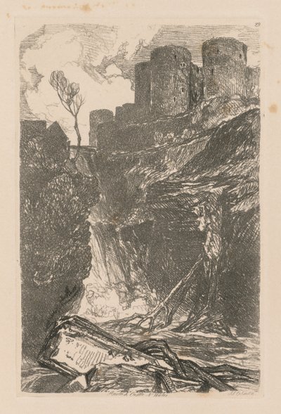 Liber Studiorum: Levha 29, Harlech Kalesi, K. Galler, 1838 by John Sell Cotman