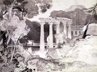 No.1539 Woody Peyzajda Klasik Sütunlu (kalem ve Hint mürekkebi kağıt üzerinde yıkama) by John Sell Cotman