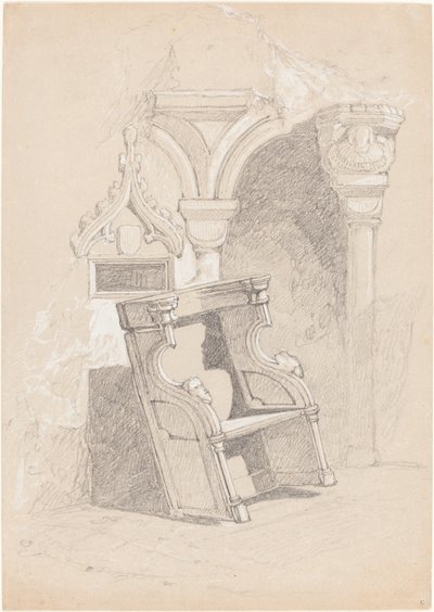 Sandalye ile harap kilise iç kroki by John Sell Cotman