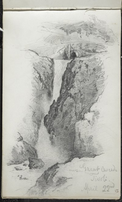 Great Cascade, Tivoli, İtalya, 22 Nisan 1869 (kirli beyaz dokuma kağıt üzerine grafit) by John Singer Sargent