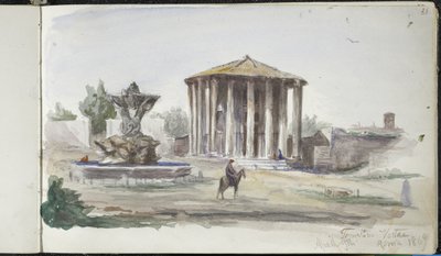 Figürlü Manzara, Templum Vestas, Roma, 9 Nisan 1869 (kirli beyaz dokuma kağıt üzerine grafit üzerine sulu boya) by John Singer Sargent