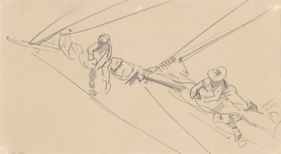 Men on a Spar, c.1876 (dokuma kağıt üzerinde grafit) by John Singer Sargent