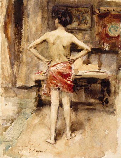The Model, 1876 (dokuma kağıt üzerine grafit kalem üzerine wc) by John Singer Sargent