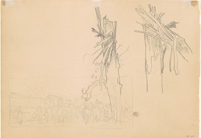 İki Parçalanmış Ağaç ve Yol Çalışması [verso], 1918. by John Singer Sargent