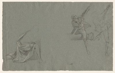 Perdelik Çalışması; Bir Direği Çeken İki Figür by John Singleton Copley
