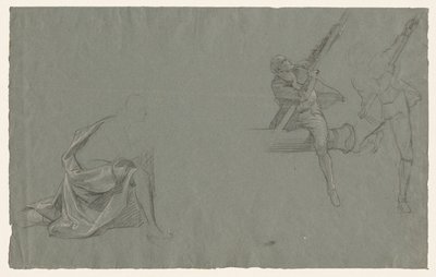 Perdelik Çalışması, Bir Direği Çeken İki Figür, 1785-86. by John Singleton Copley