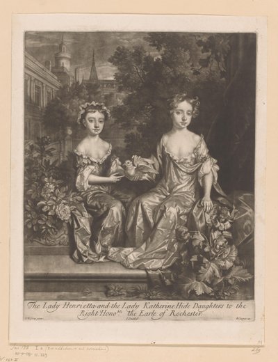 Portret van Henrietta ve Katherine Hyde een duif ile tanıştı Leydi Henrietta ve Leydi Katherine, Kızlarını Rochester Earle of the Earle