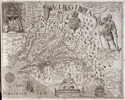 Virginia Haritası, Kaptan John Smith tarafından keşfedildi ve tarif edildi, 1606, William Hole (fl. 1607-24) tarafından oyulmuş, 1612