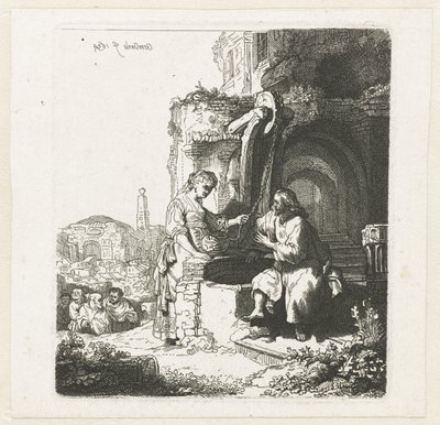 İsa ve Samiriyeli kadın harabeler arasında by John Smith of Chichester