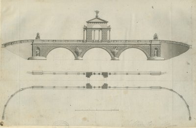 Chillington Park - Önerilen Köprü: sepya çizimi, nd [1789] (baskı) by John Soane