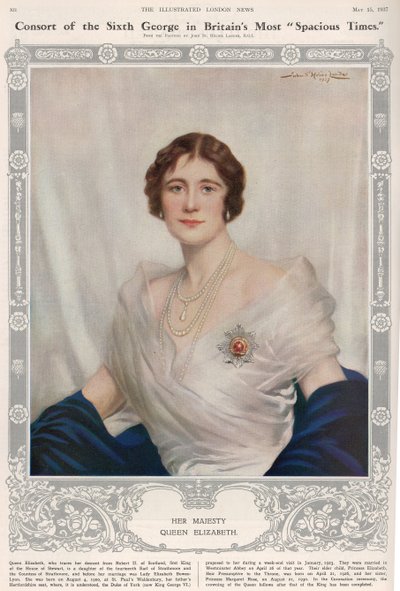 'The Illustrated London News'den Kraliçe Elizabeth'in (1900-2002) portresi, 15 Mayıs 1937 by John St. Helier Lander