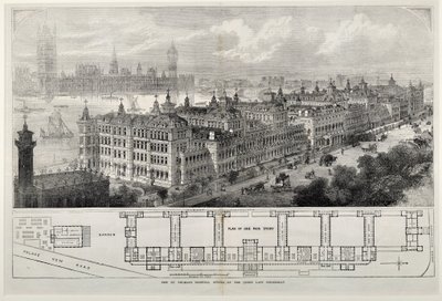 Yeni St. Thomas Hastanesi Kraliçe tarafından 1871 Çarşamba günü açıldı (çelik gravür) by John Sulman