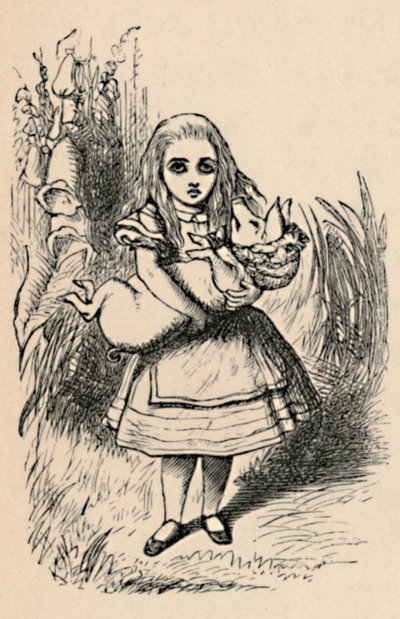 Alice, kollarında bir domuz tutuyor, 1889 by John Tenniel