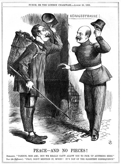 Napolyon III, Fransız İmparatoru 1852-1870, paçavra toplayıcı (Chiffonnier) gibi giyinmiş, Prusya Şansölyesi Otto von Bismarck tarafından uyarıldı. Napolyon