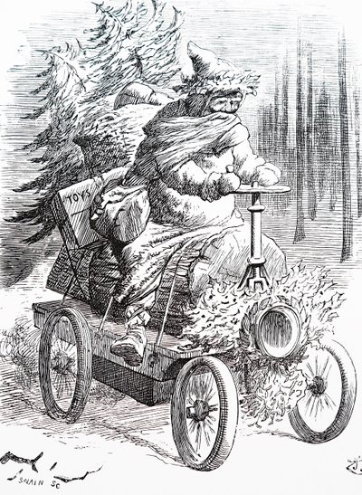 Noel Baba karda yarışıyor. John Tenniel (1820-1914) İngiliz illüstratör, grafik mizah yazarı ve politik karikatürist tarafından by John Tenniel