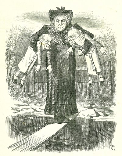 İkiyi Ayarla ve Birini Taşı.?: İngiltere Başbakanı Gladstone, tartışmalı İrlanda faturalarından hangisini iptal edeceği konusunda bir ikilemde. Punch, Londra