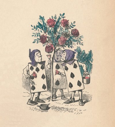 Gül Çalılarını boyayan oyun kağıtları, 1889 by John Tenniel