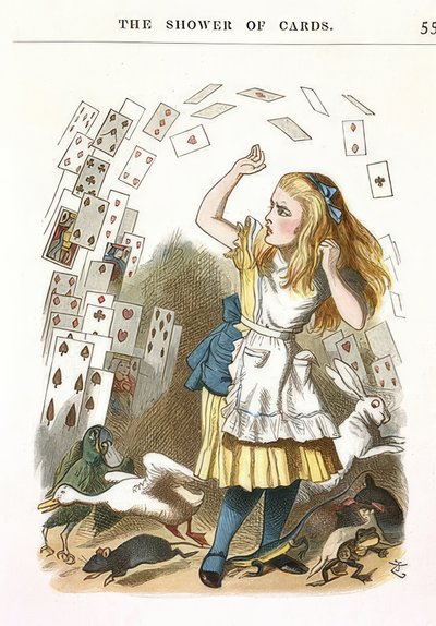 Kartların Duşu. Lewis Carroll tarafından Alice Harikalar Diyarında için illüstrasyon. 1890 by John Tenniel