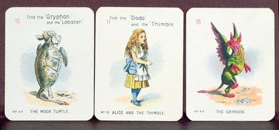 Lewis Carroll'un 'Alice Harikalar Diyarında' karakterlerini tasvir eden üç 'Mutlu Aile' kartı by John Tenniel