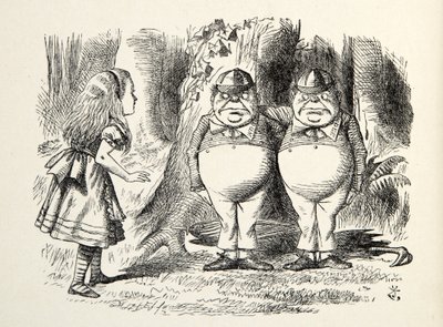Tweedledum ve Tweedledee, Lewis Carroll (1832 - 98), 1872 tarafından Aynanın İçinden