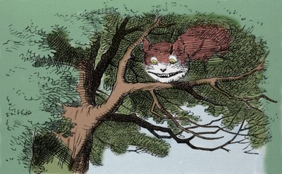 detay: Alice ve Kedi, İngiliz yazar Lewis Carroll (Charles Lutwidge Dodgson) (1832-1898) tarafından Alice Harikalar Diyarında masalının ilk baskısı için Sir John Tenniel tarafından yapılan illüstrasyon. by John Tenniel