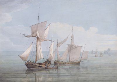Bir Hoy ve bir Lugger ile diğer Sakin Bir Denizde Nakliye (dokuma kağıt üzerine wc, kalem ve siyah mürekkep) by John Thomas Serres