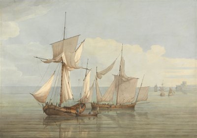 Sakin Denizde Diğer Gemilerle Birlikte Bir Hoy ve Bir Lugger by John Thomas Serres