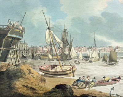 Harbour at Weymouth, Dorset, 1805 (kağıt üzerine kalem, mürekkep ve sulu boya) by John Thomas Serres