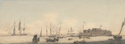 Nakliye ile Castle Cornet, Guernsey, Channel Adaları görünümü by John Thomas Serres