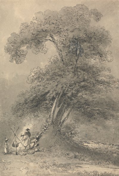 Bir Ağacın Altında Yemek Yapan Bir Aile by John Thomas Smith