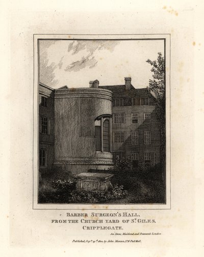 Berber Cerrah Salonu, Monkwell Caddesi, St Giles, Cripplegate kilise bahçesinden by John Thomas Smith