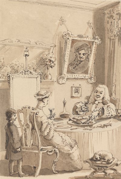 Hogarth Karısıyla İlk Kadeh Şarabı İçiyor - Köpekleri Saygılı Mesafeleri Koruyor by John Thomas Smith