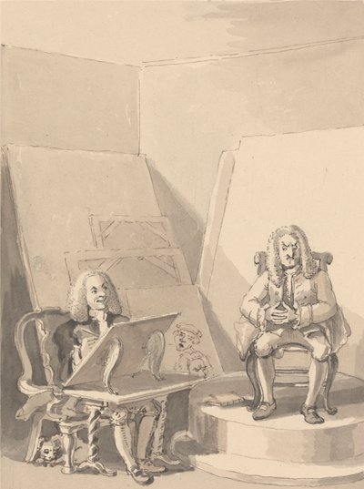 Hogarth Yazarın Peruklarından Birini Belirli Bir Amaç İçin Ödünç Alan Garrick'in Yüzünden Bir Kitapçı İçin H. Fielding'in Bir Portresini Yapıyor Onun Gerçek Bir Portresi Yok by John Thomas Smith